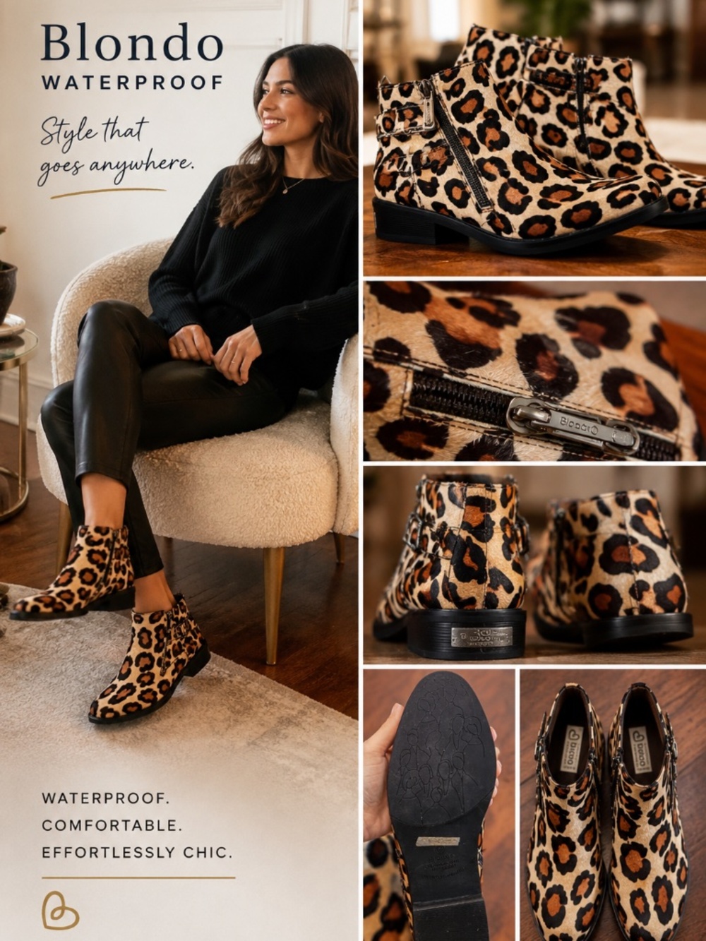 Blondo Waterproof Leopard Cowhide Ankle Boots Size 7.5M | Real Fur | VGUC